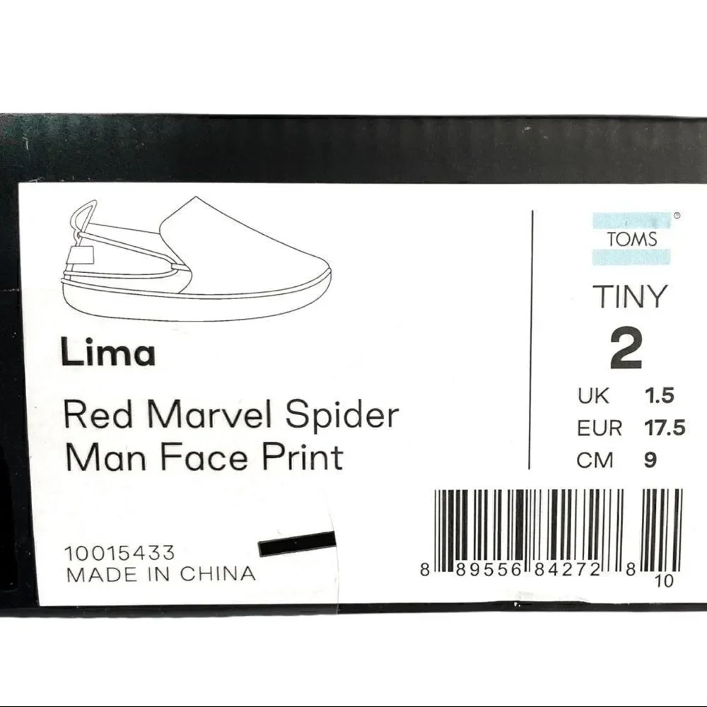 Toms x Marvel Spiderman Face Print Tiny Lima Toddlers Slip On size 2T